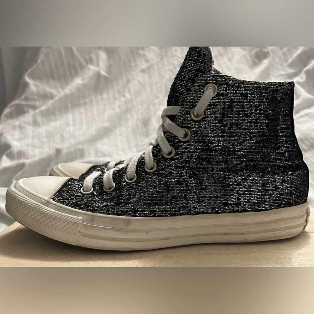 Womens Converse CTAS Hi Black Silver Bling Shoes 570985F Size 10